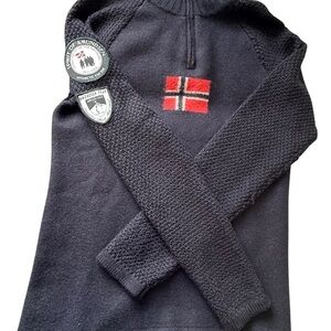 Amundsen Navy Merino Wool Sweater with Patches and Flag